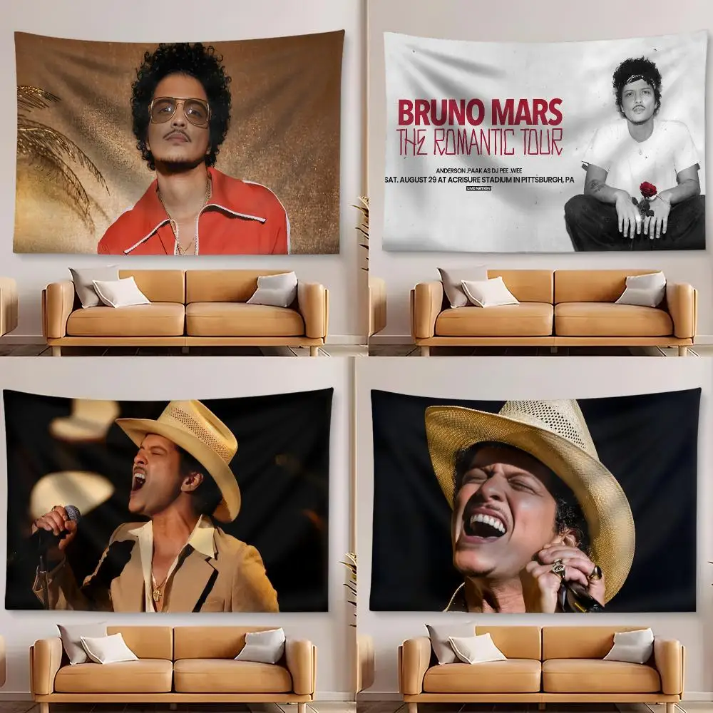 B-Bruno Mars Rock Rapper Tapestry Custom Home Living Room Bedroom Wall Decor Wallpaper Backdrop Cloth With Clips