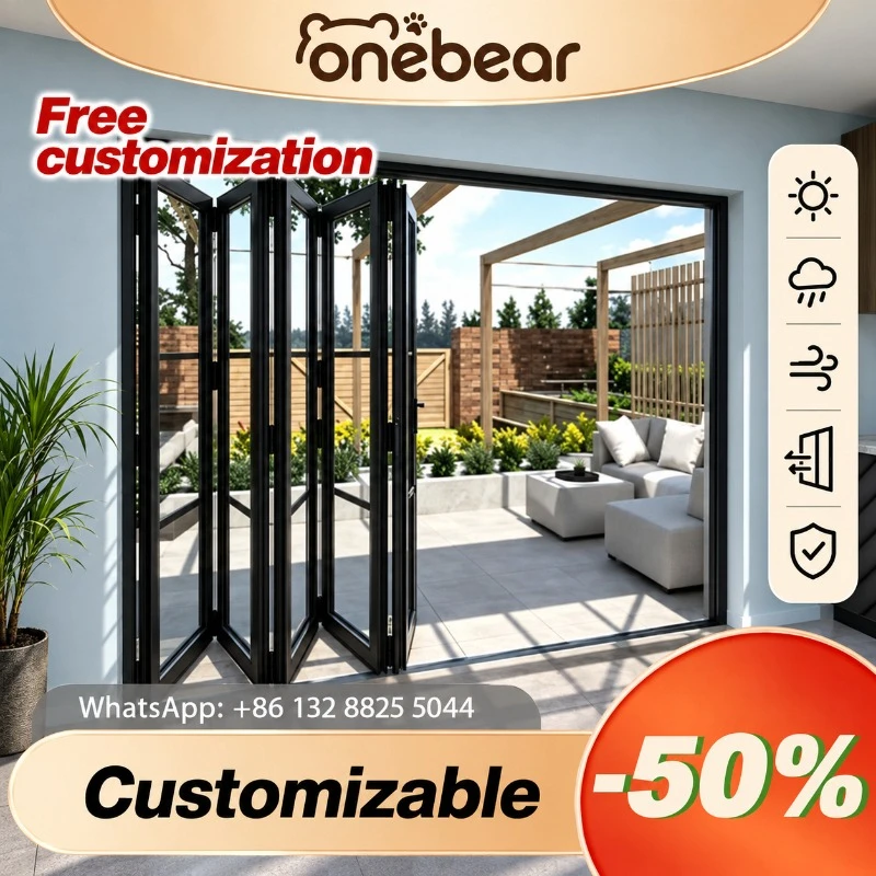 Any Size Custom Modern Thermal Break Aluminum Accordion Folding Door Waterproof Insulated Glass Exterior Door For House Patio