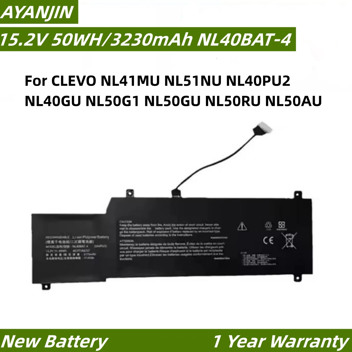 NL40BAT-4 15.2V 50Wh 3230mAh Laptop Battery High Quality For CLEVO NL41MU NL51NU NL40PU2 NL40GU NL50G1 NL50GU NL50RU NL50AU