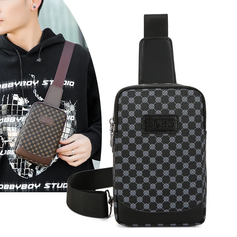 

Fashion men's printed PU leather double zipper design chest bag crossbody bag shoulder bag sling bag sacoche homme bags for man