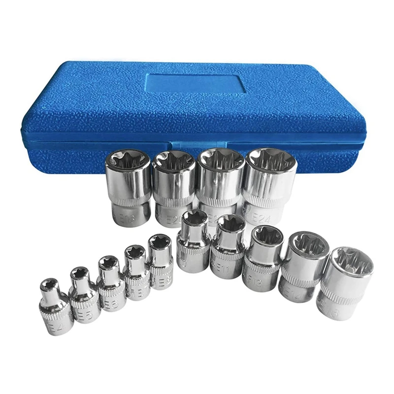 Feminino E-Socket Set, Torx Star Bit Torque, Tamper Proof, E4-E24, 1/4 ", 3/8", 1/2 "Drive, 14pcs