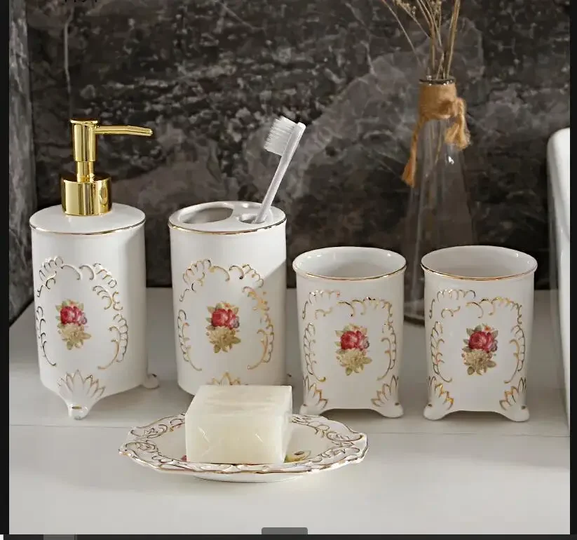 

Набор для мытья ванной комнаты, набор из 5 предметов для ванной комнаты, аксессуары для украшения дома, чашка для мытья рта, держатель для зубной щетки, бутылка для лосьона, мыльница