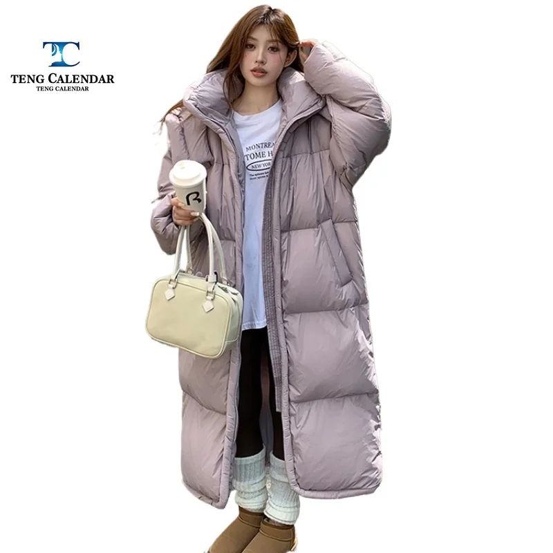 겨울 다운 코튼 재킷, 무릎 길이 두꺼운 따뜻하고 루즈한 다용도 후드 브레드 재킷, 여성용 2025 신모델