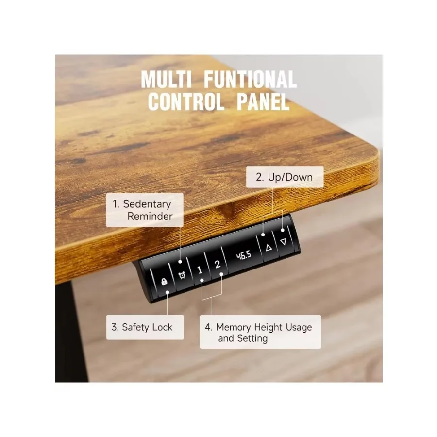 63" Electric Standing Desk, Height Adjustable Sit Stand Workstation with Wood Top, Brown