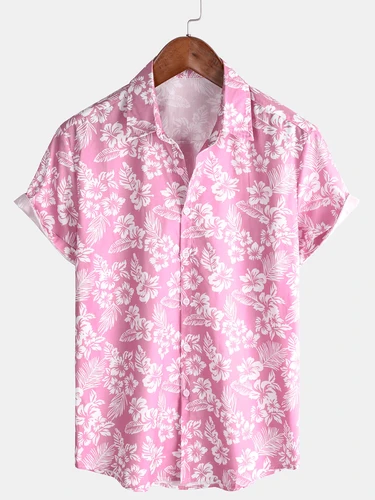 Camisa de manga corta con botones florales hawaianos para vacaciones para hombre Camisa de playa para vacaciones con solapa Azul Verde Rosa
