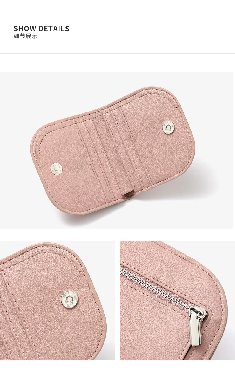 Ladies Short Wallet Litchi Pattern Original round Polka Dot Simple Elegance Foldable Large Capacity Coin Purse