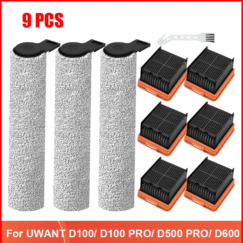 Compatible For UWANT D100/ D100 PRO/ D500 PRO/ D600 Robot Vacuum Cleaner Replacement Parts HEPA Filters Main Roller Brush
