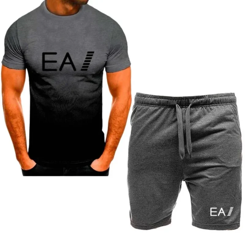 2024 Summer Popular Men\'s T-shirt+Shorts Set Men\'s Sports Set Printed Casual Fashion Short Sleeve T-shirt Set Men\'s Jogging Set