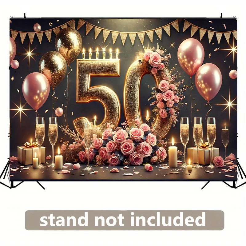 لافتة خلفية أنيقة لعيد الميلاد الخمسين الذهبي المتلألئ - غطاء حائط، مثالية للاحتفالات الداخلية والخارجية