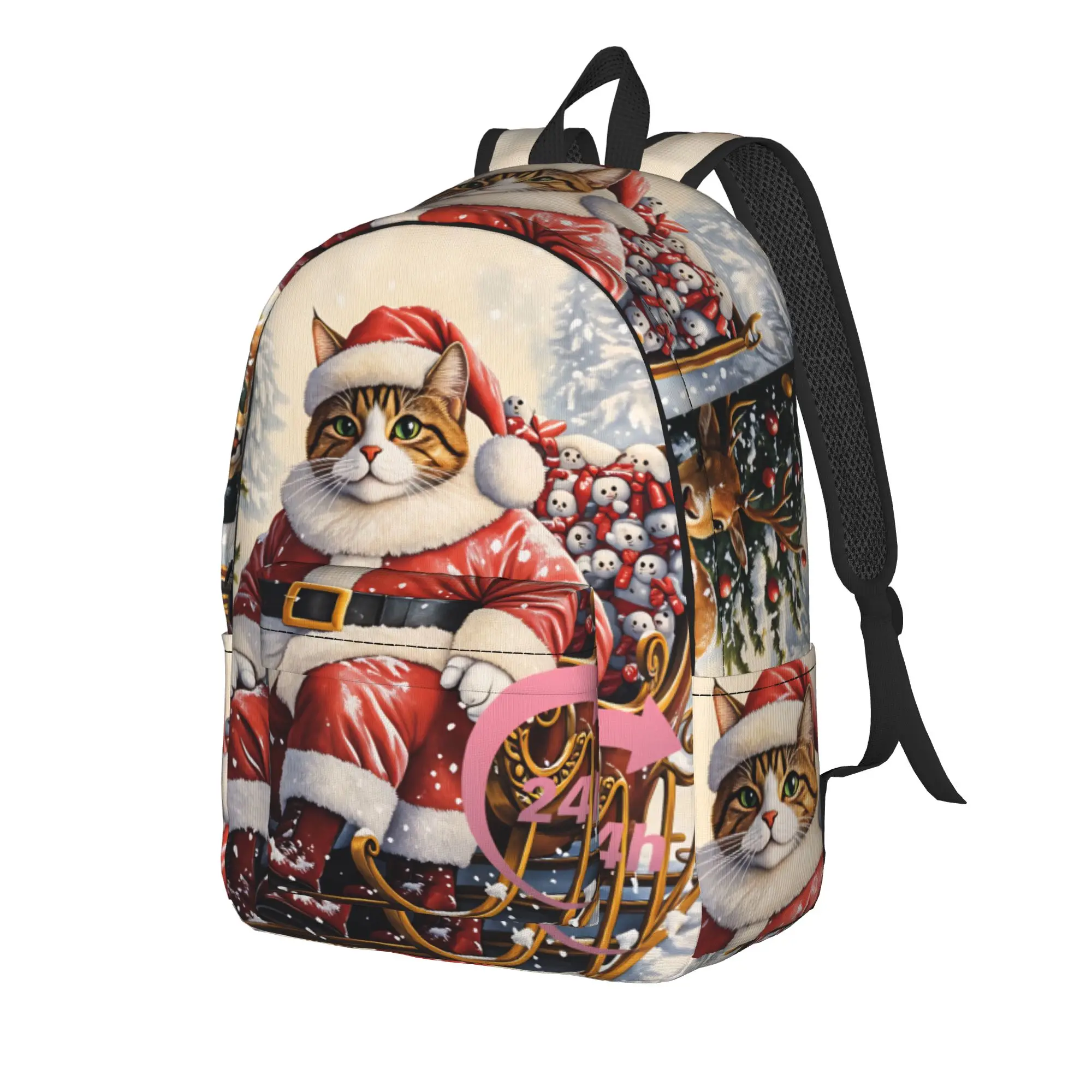 Christmas Cats  Adorable Kittens in Festive (2) Backpack  Boy Polyester Sport Backpacks Large Kawaii School Bags Rucksack