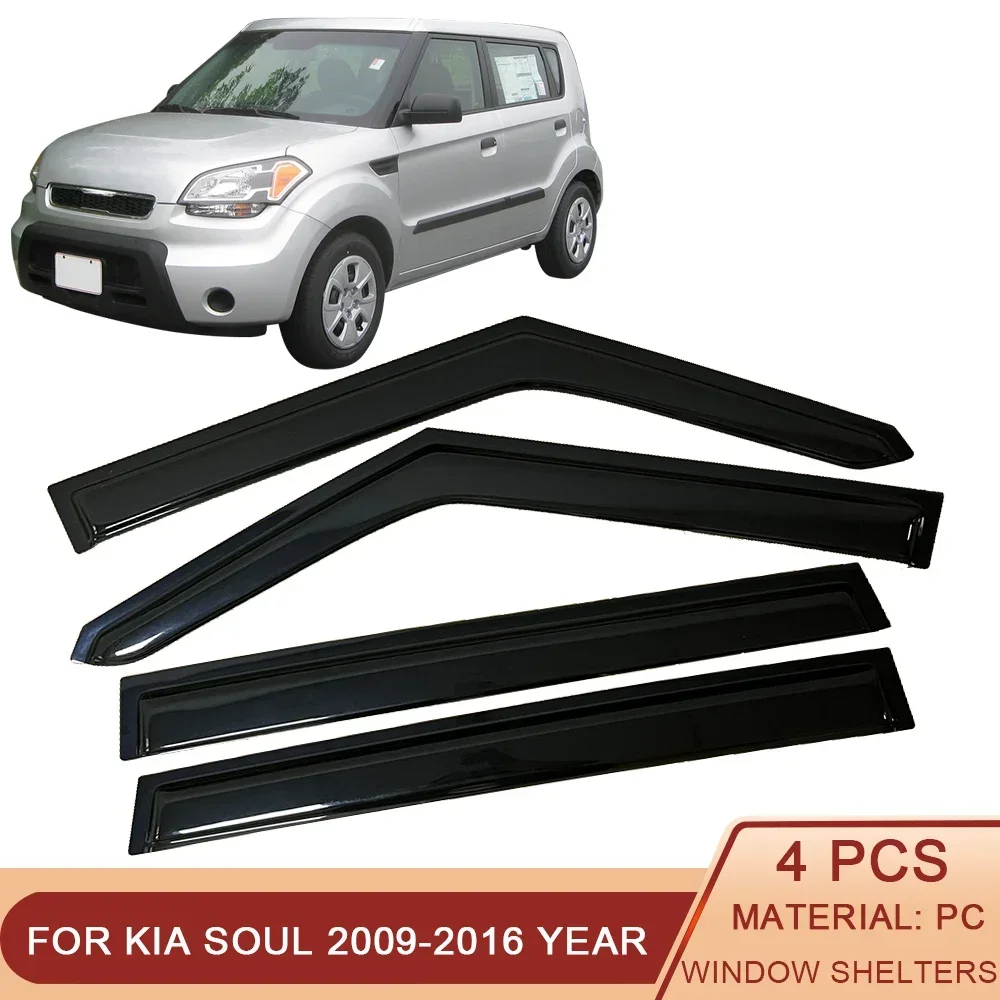 

For Kia Soul 2009-2016 Car Side Window Visor Sun Rain Guard Shade Shield Shelter Protector Cover Trim Frame Sticker Accessories