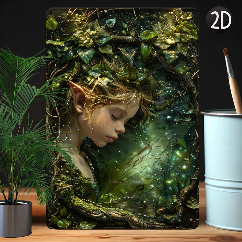 1Pc Aluminum Art Print with Enchanted Forest Elf Design, Moisture Resistant, High Durability Wall Decor for Home 8x12 Inches