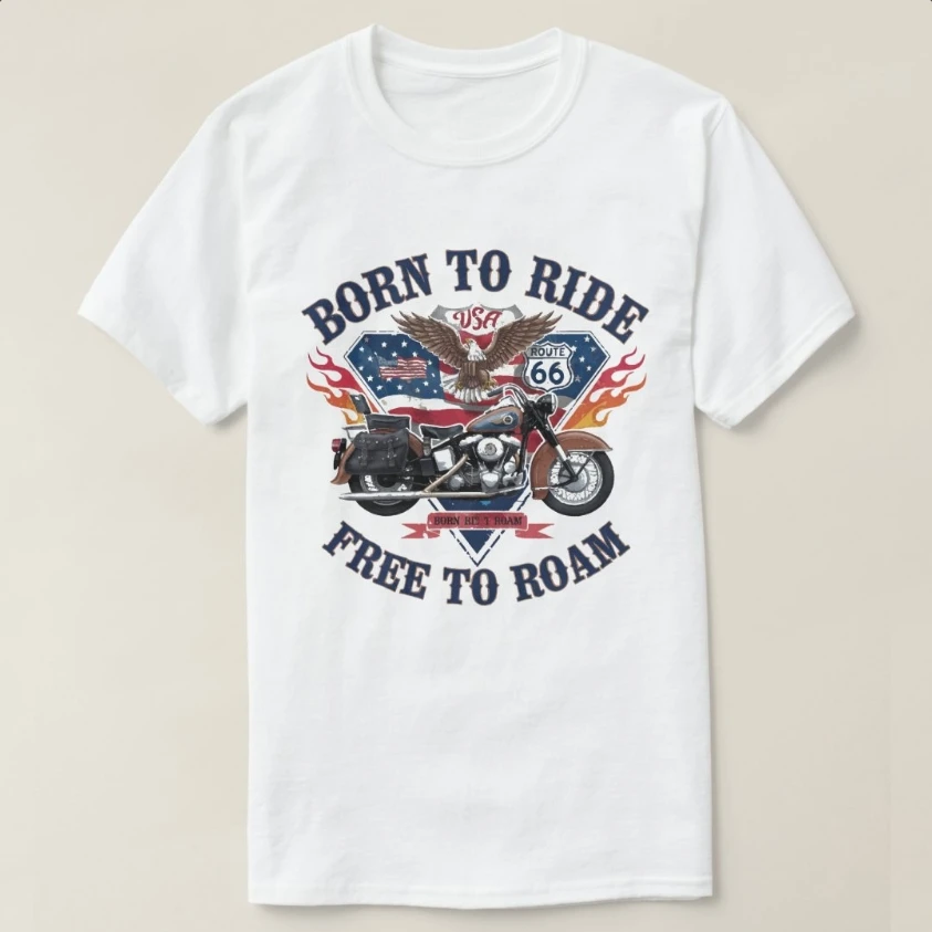 Classic Iconic Route 66 Emblem Eagle Motorcycle T-Shirt 100% Cotton O-Neck Short Sleeve Summer Casual Mens T-shirt Streetwear - Image 2