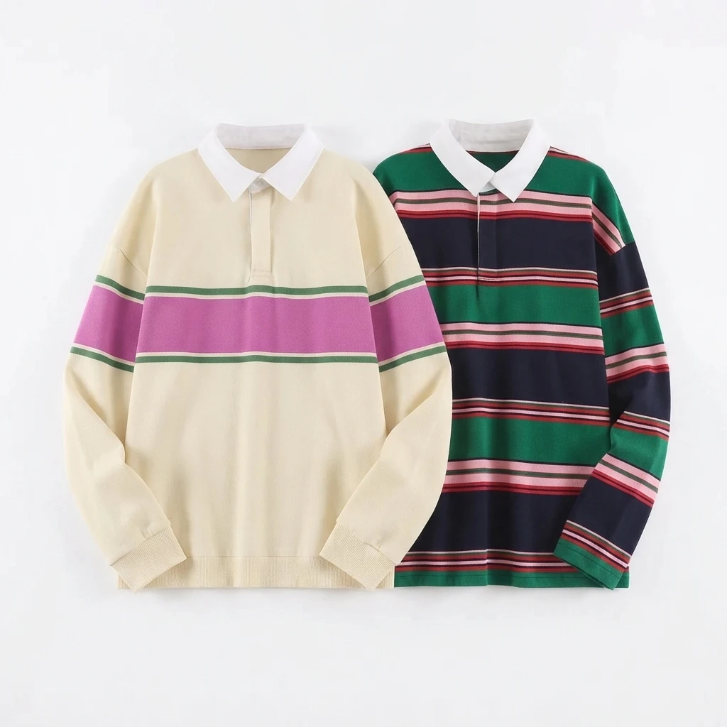 European and American 2026 autumn new style simple and fashionable long-sleeved loose version striped splicing POLO shirt