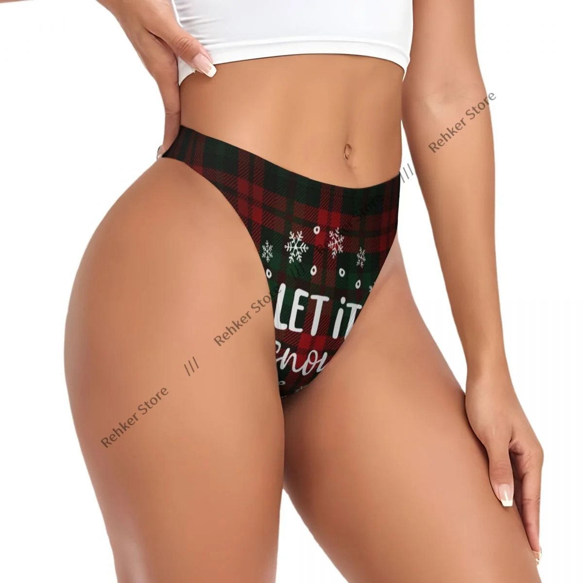 

Стринги для женщин, трусики-стринги с V-образной талией, рождественское нижнее белье в клетку Let It Snow, дышащие трусы