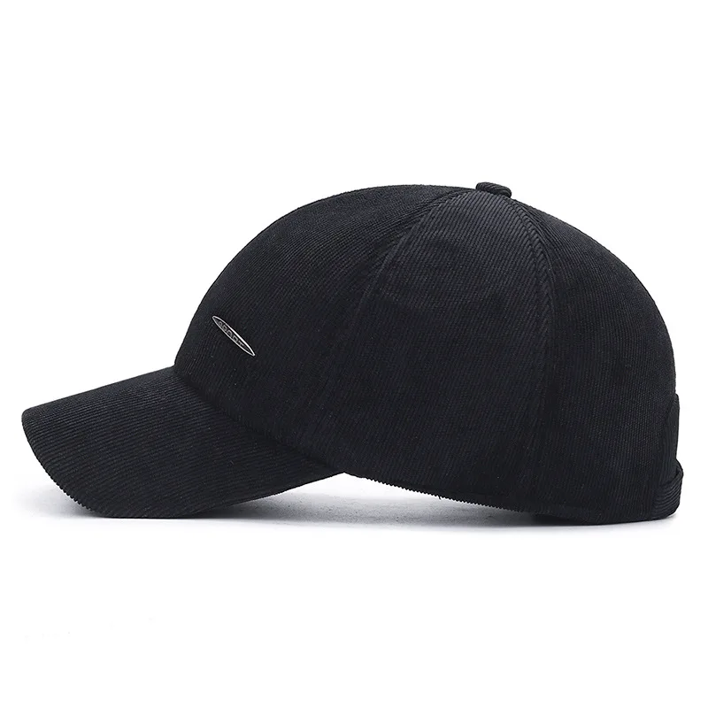 Plus Big Size Warm Stripes Velvet Cotton Men Cap Winter middle-aged Elderly Outdoor Cold Thickened Baseball Cap Men Hat With Ear