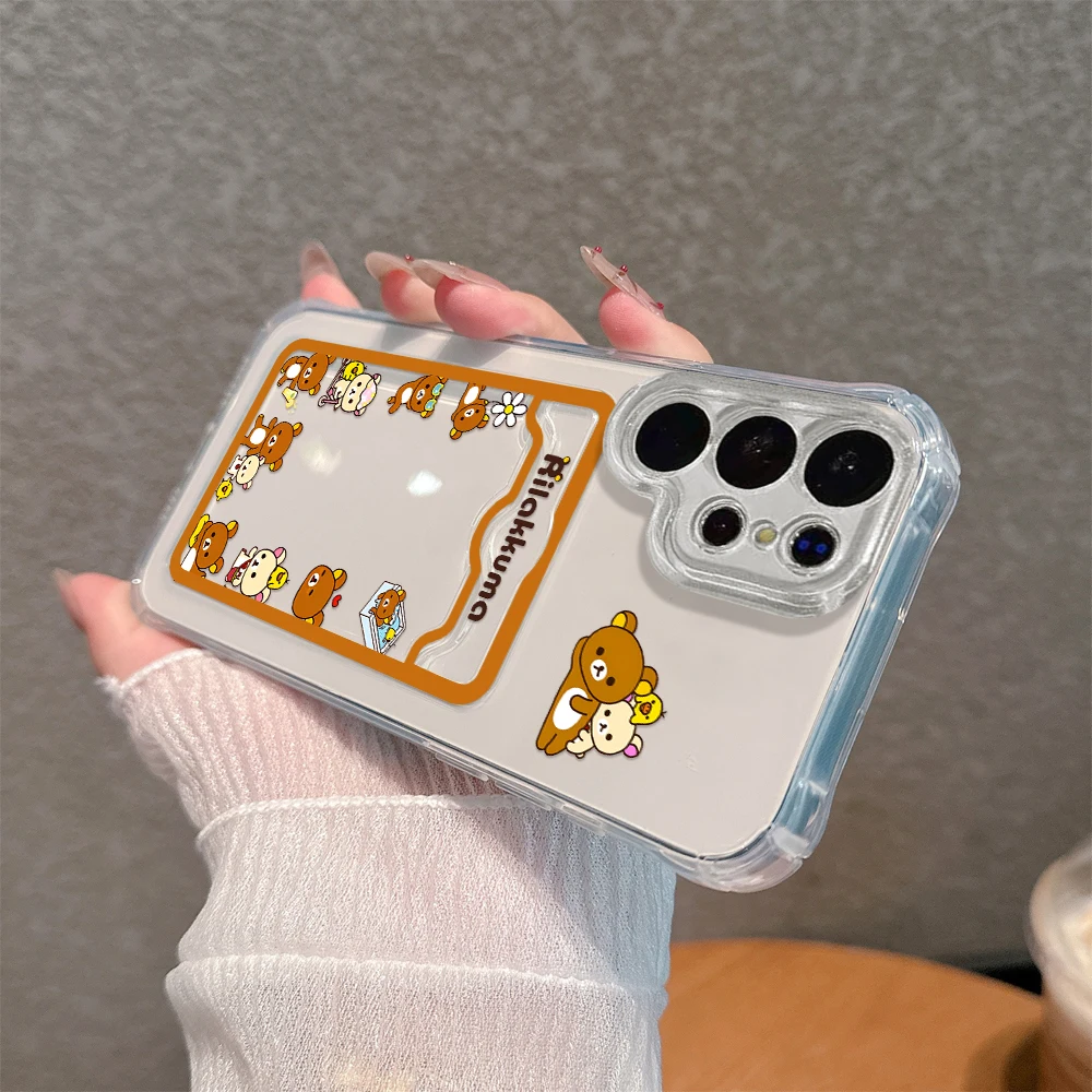 Cute R-Rilakkuma Bear Card Hold Phone Case For Xiaomi 13 12 12T 11 Lite Poco M5 M4 X5 X4 X3 Pro NFC 4G 5G Anti-fall Clear Cover image 5