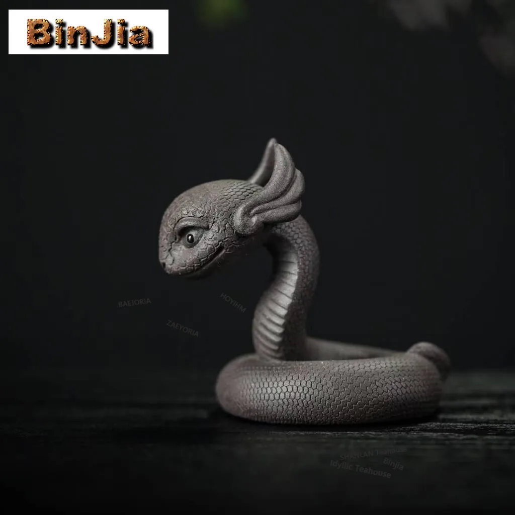 Yixing Zisha Little Flying Snake Tea Pet Vintage Fish Tank Landscaping Tea Figurine Play Toys Tea Statue Ornaments Workmanship