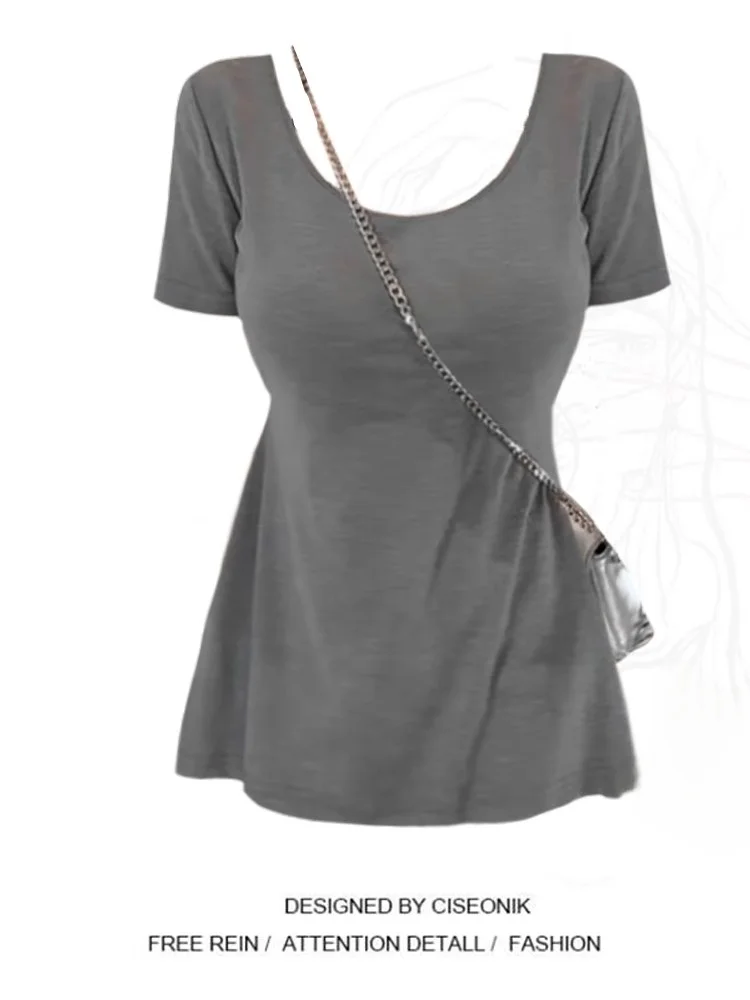 

plus Size Women's Comic Body Shape Waist-Cut Short Sleeve T-Shirt Mid-Length Summer Design Sensual Spicy Girl Style Korean Ve...