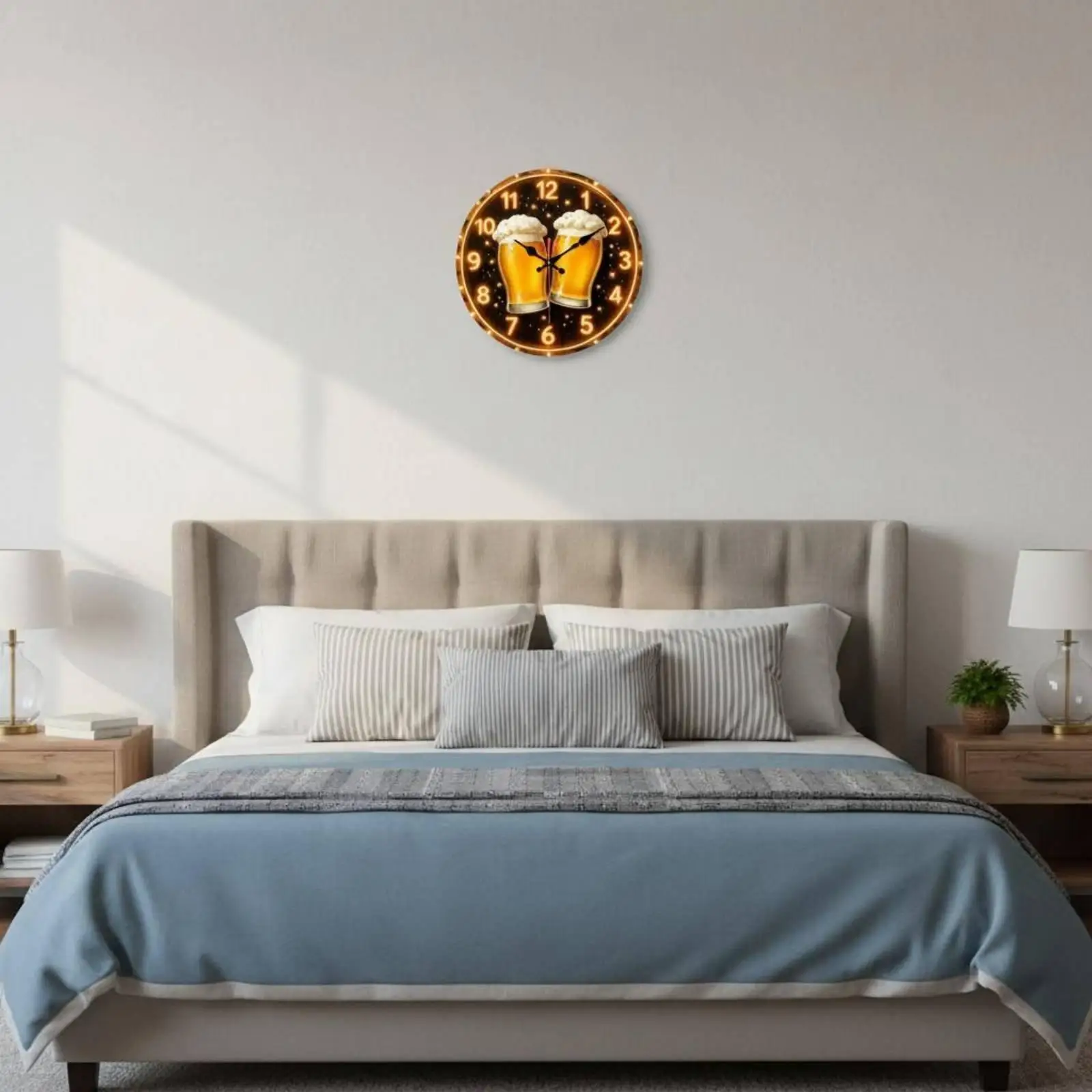 Novelty Silent Scanning Movement Wall Clock Beer Mug Pattern Home Bar Decor for Kitchen Lounge