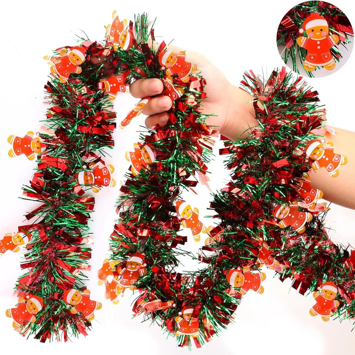 2M Christmas Snowflake Tinsel Garland Xmas Tree Decoration Christmas Metallic Twist Garland Ceiling Hanging New Year Party Decor