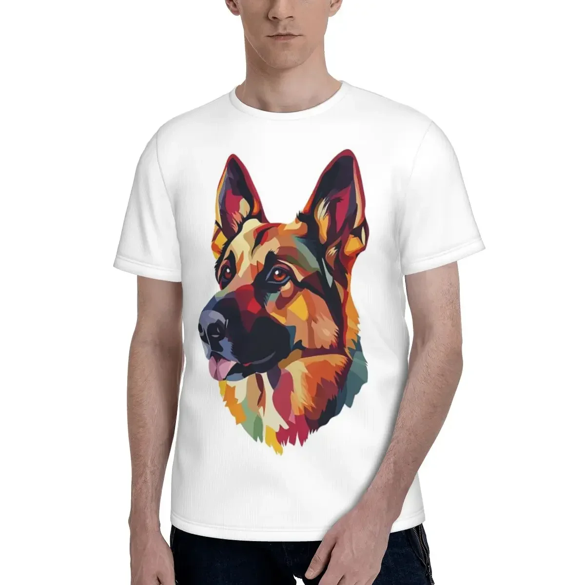 German Shepherd Dog Portrait T-Shirt for Men polyester T Shirts Men's Tees Short O-Neck Summer Clothes Tops