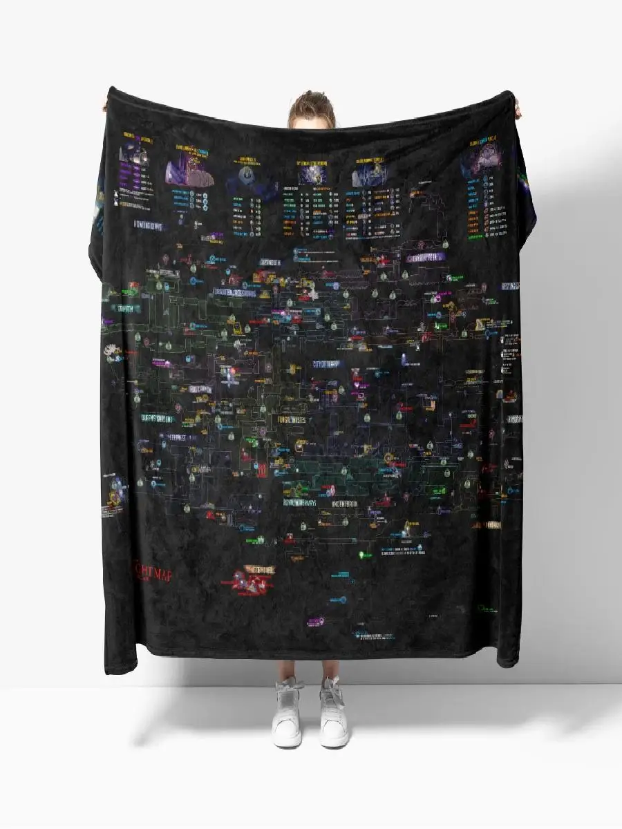 Hollow Knight Map Throw Blanket Gaming Map Soft Warm Flannel Blanket for Bed Living Room Home Sofa Decor