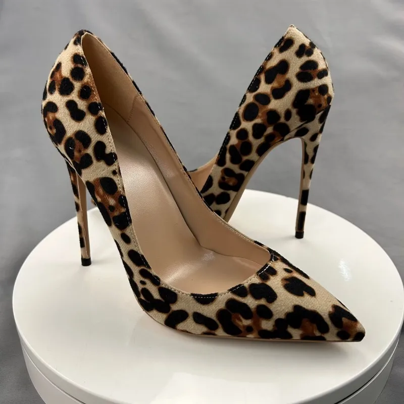 Tikicup Women Leopard Sexy Pointy Toe High Heel Shoes Ladies Slip On Designer Stiletto Pumps 8cm 10cm 12cm Plus Size 33-46