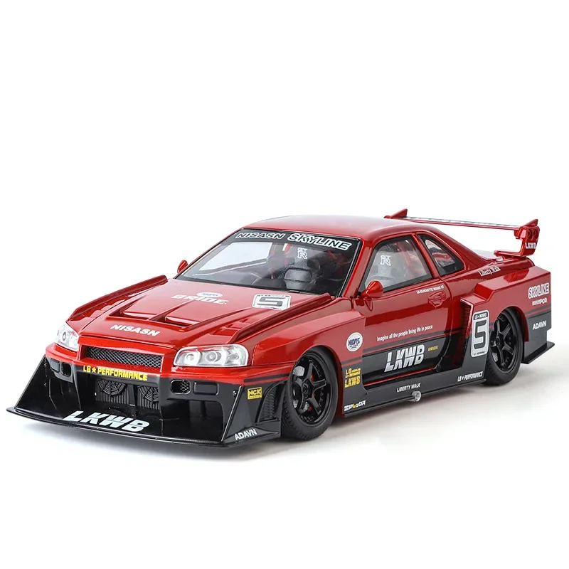 1:24 Nissan GTR R34 Skyline S15 Modified Vehicle Alloy Car Model Sound and Light Children\'s Toy Collectibles Birthday gift