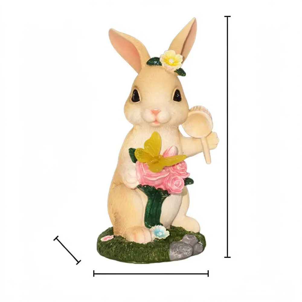 Solar Powered Rabbit And Butterfly Figurine Light Outdoor Waterproof Garden Decoration Resin Statue Yard Lawn Art Ornament