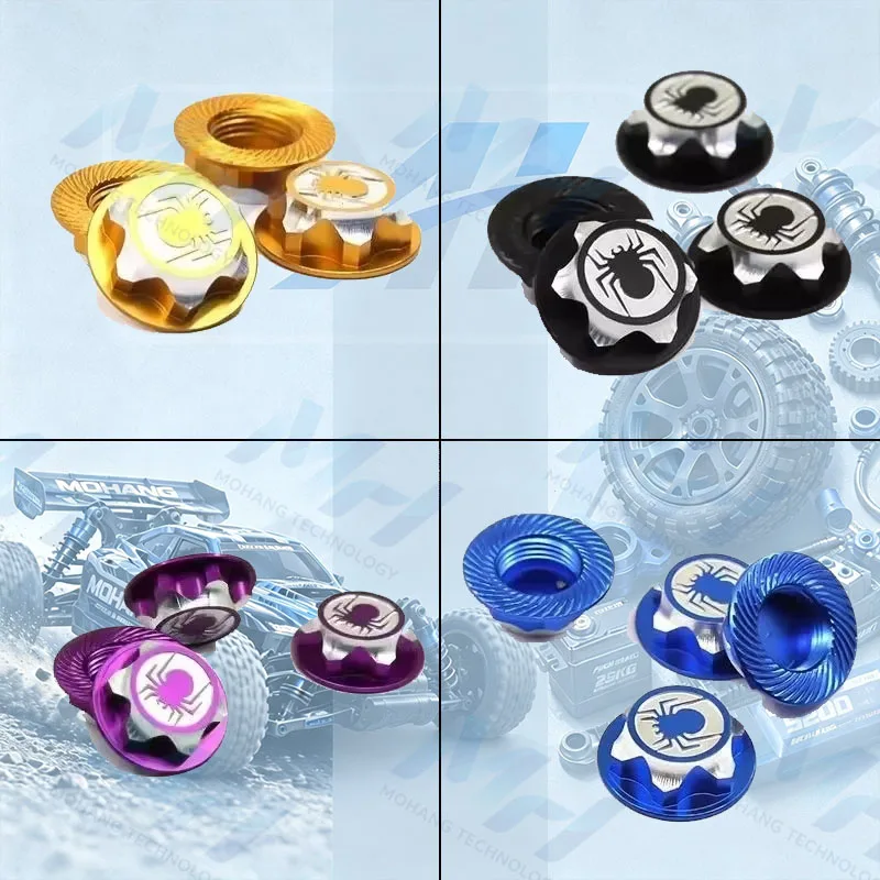 RS RC 4Pcs 17mm HEX Aluminum Wheel Nuts Cover, Anti-Skid Locking Hub Caps for 1/8 Scale Off-Road Buggy/Truggy (Dustproof)