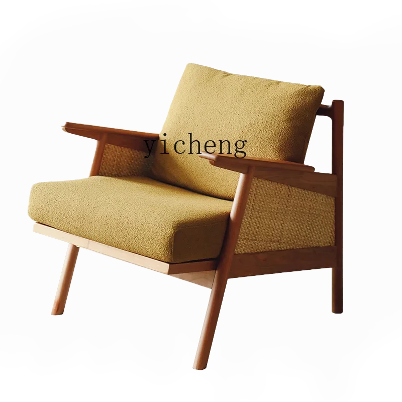 

TQH rattan sofa chair solid wood small apartment balcony armrest leisure rattan chair household single chair