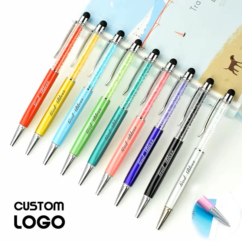 Custome LOGO Touch Screen Diamond Color Crystal Ballpoint Pen Personalized Carving Name Teacher Gifts Stationery Office Supplies