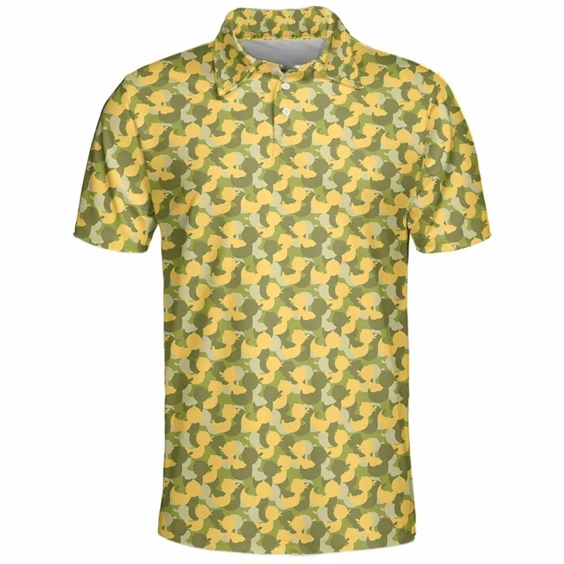 Cute Yellow Duck Pattern Golf Polo Shirt Men 3d Printed Cartoon Tennis Shirt Summer Street Loose Short Sleeve Tops Button Tees - view 4