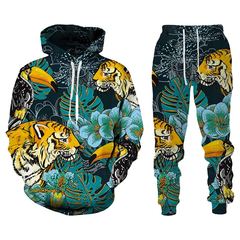 Trend Harajuku Tiger 3D Printed Men\'s Tracksuit Sets Casual Hoodie And Pants 2pcs Sets Oversized Sweatshirt Fashion Men Clothing