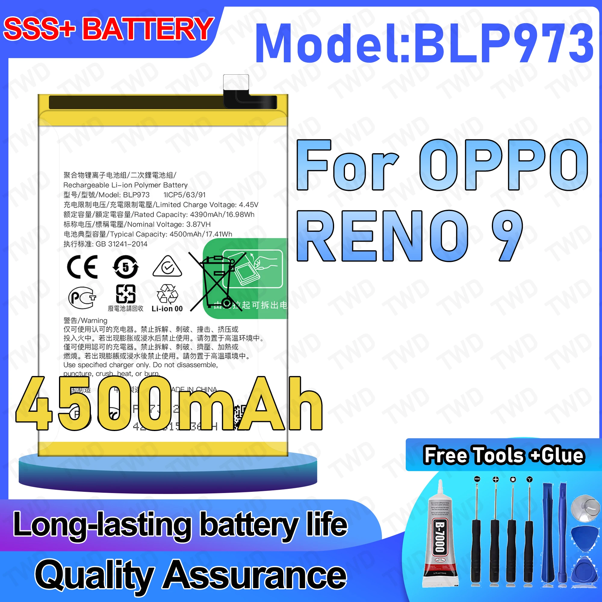 

BLP973 Large capacity 4500mAh Battery For OPPO Reno 9 Batteries New High Quanlity+Free Tools
