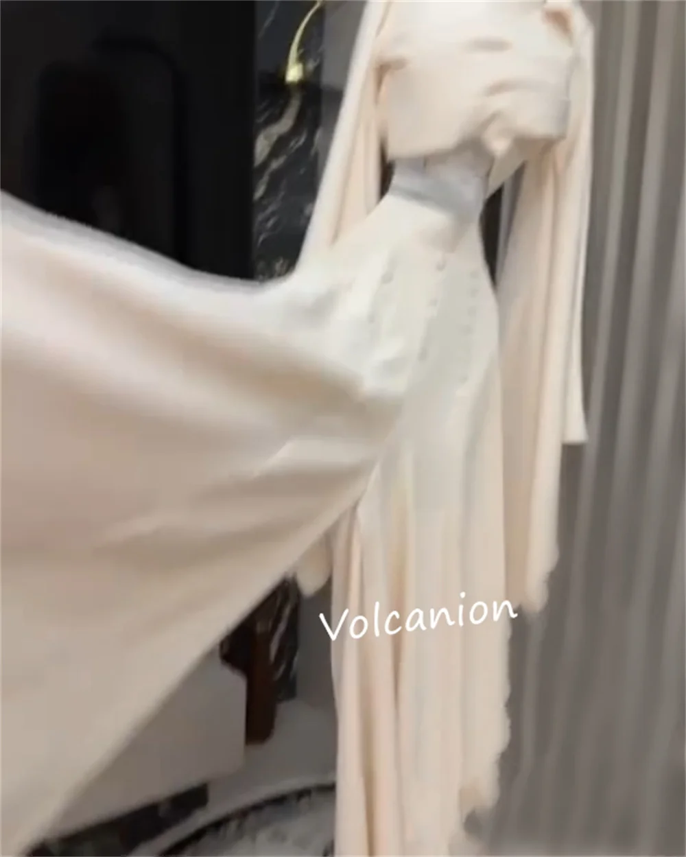 Gaun Midi Kerah O A-line Kancing Silang Jersey Kustom Acara Dipesan Lebih Dahulu Kasual Gaya Modern Sederhana