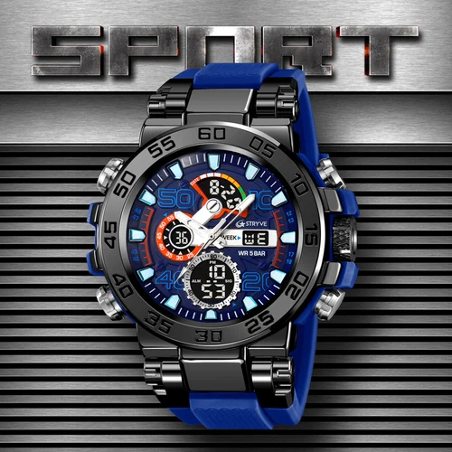 Imagen 2 del producto STRYVE-Reloj de pulsera deportivo para hombre, cronógrafo analógico y Digital de alta calidad, resistente al agua, con doble movimiento, calendario, Aralm Week, 8030