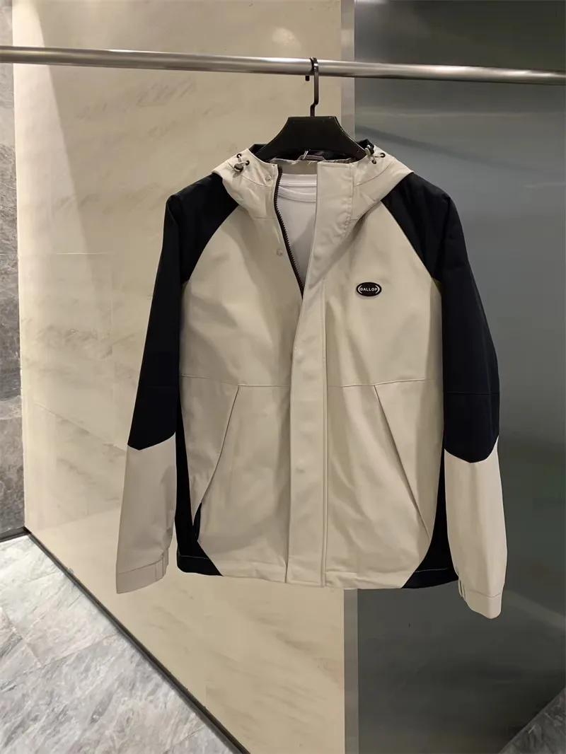 

Men's Spring Autumn Hooded Jaet Color Blo Casual Workwear Polyester Fiber Stand Fit Zipper Closure Long Sve Coat