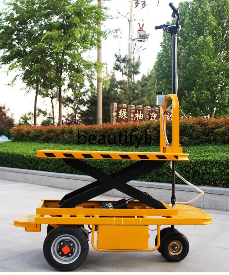 Carro de patrulla de observación de cama plana de cría de elevación eléctrica, carro de batería de alta resistencia de transporte empujado a mano