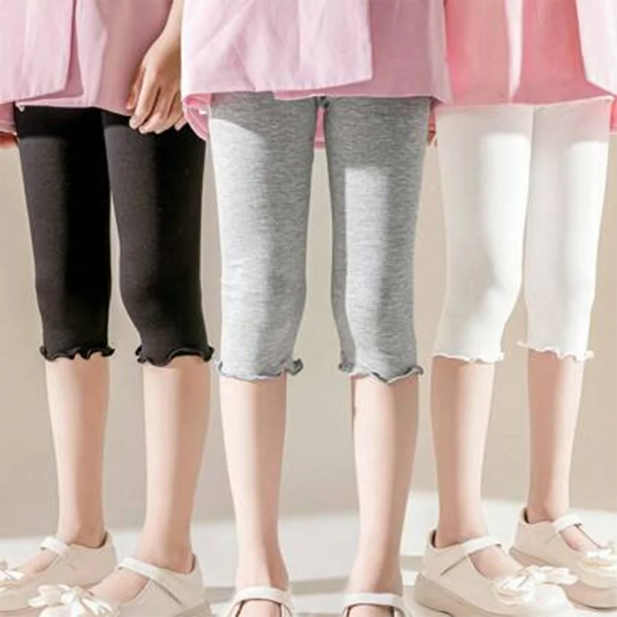 3-Pack of Children's Summer Thin Cropped Pants with Ruffled Edges