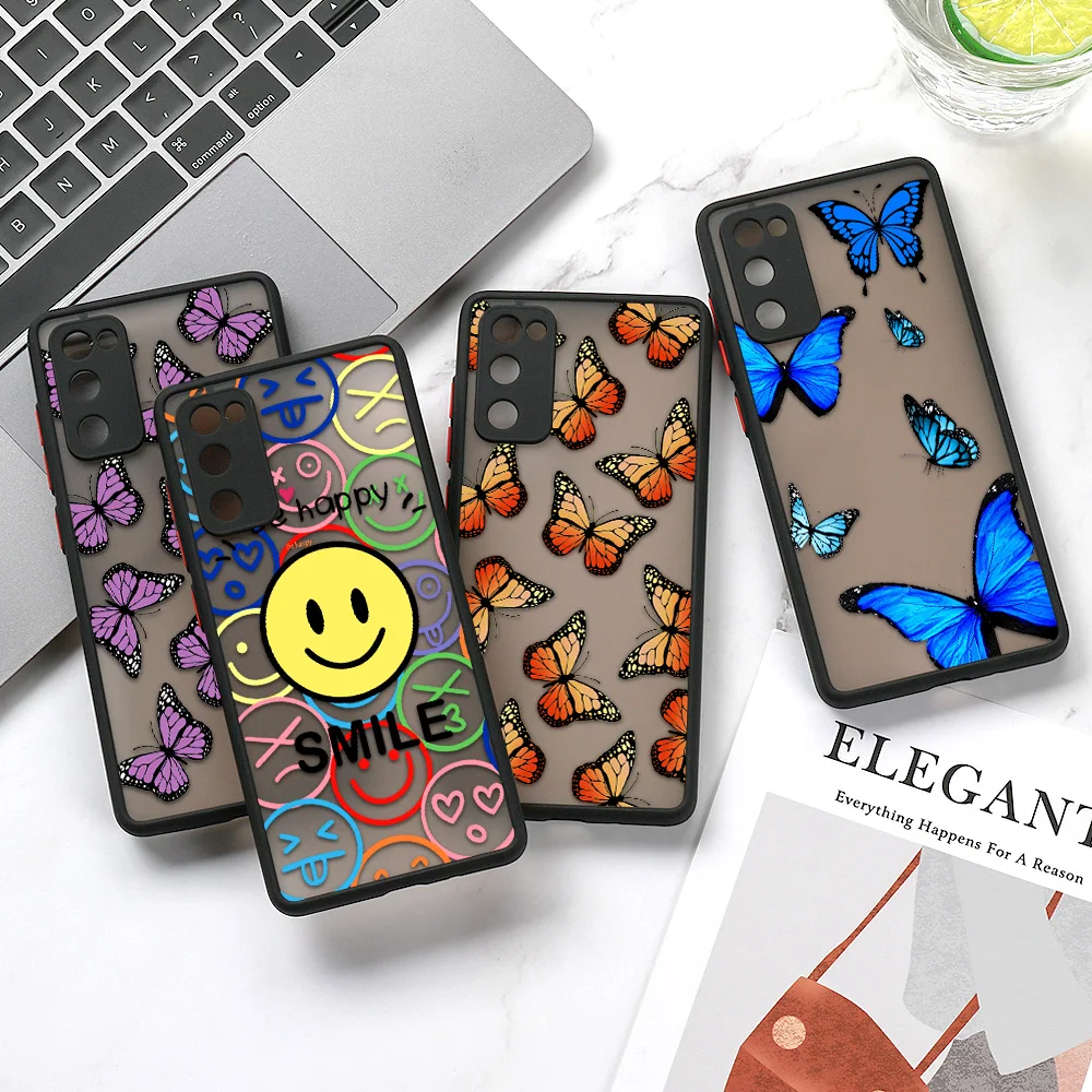 Shockproof Case For Samsung A54 5G A53 A52 A34 A33 A32 A55 A35 A13 A05 S24 Ultra S23 FE S22Plus S21 FE S20 Butterfly Matte Cover