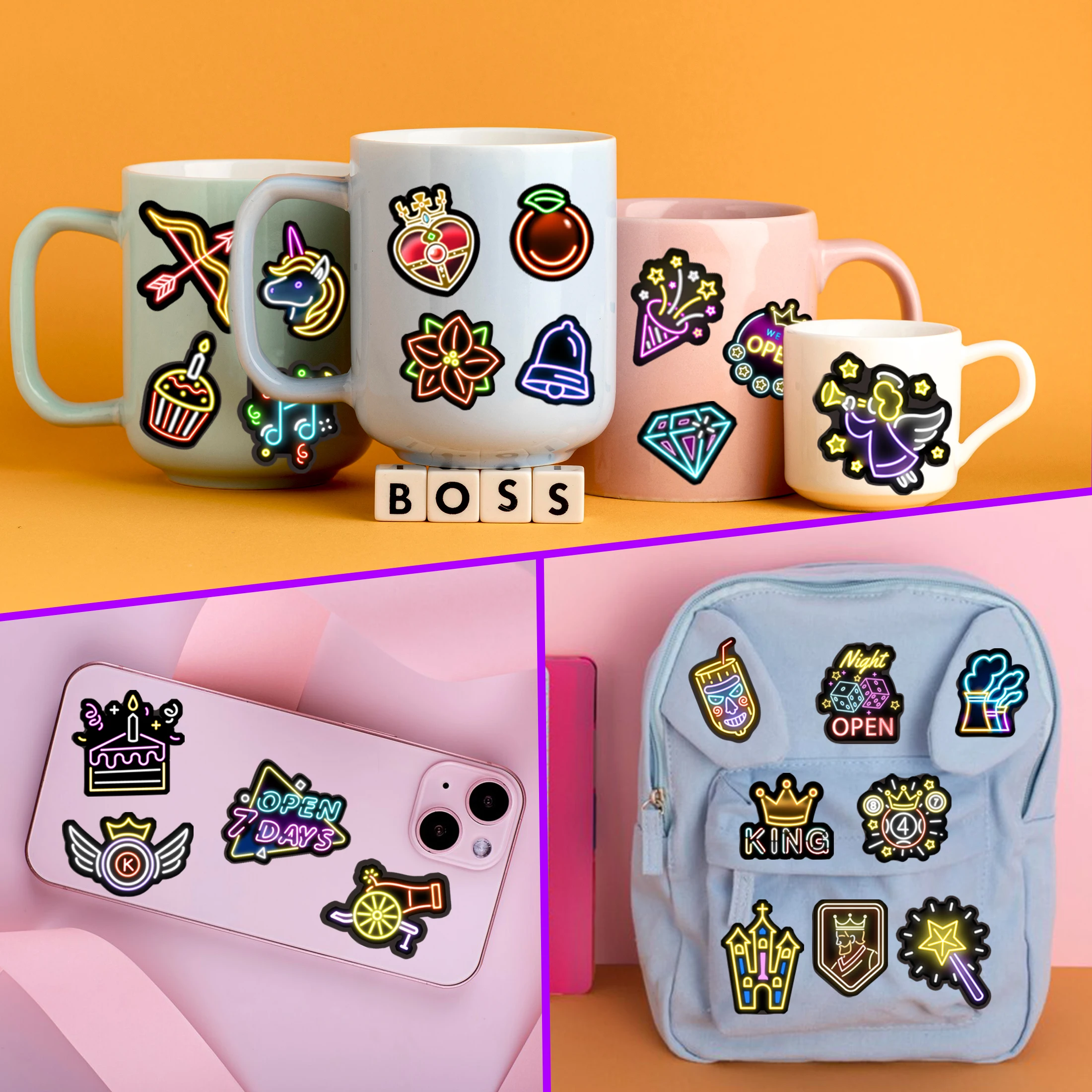 زجاجة مياه نيون تتوهج في الظلام 79 قطعة من ملصقات الفينيل المقاومة للماء لحقيبة الهاتف المحمول ولوح التزلج #6