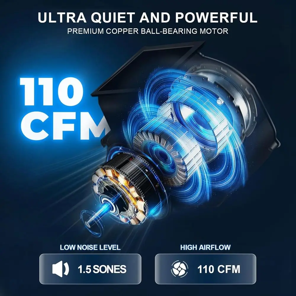 Ultra Quiet 110 CFM 1.5 Sone Ceiling Mount Bathroom Exhaust Fan with RGB LED, 3CCT Light, Nightlight, and Remote Control (White)