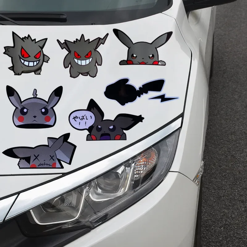 Pokemon Anime Black Sticker Cartoon Pikachu Gengar Car Decoration Sticker Fuel Tank Cap Sticker Children\'s Toy Birthday Gift