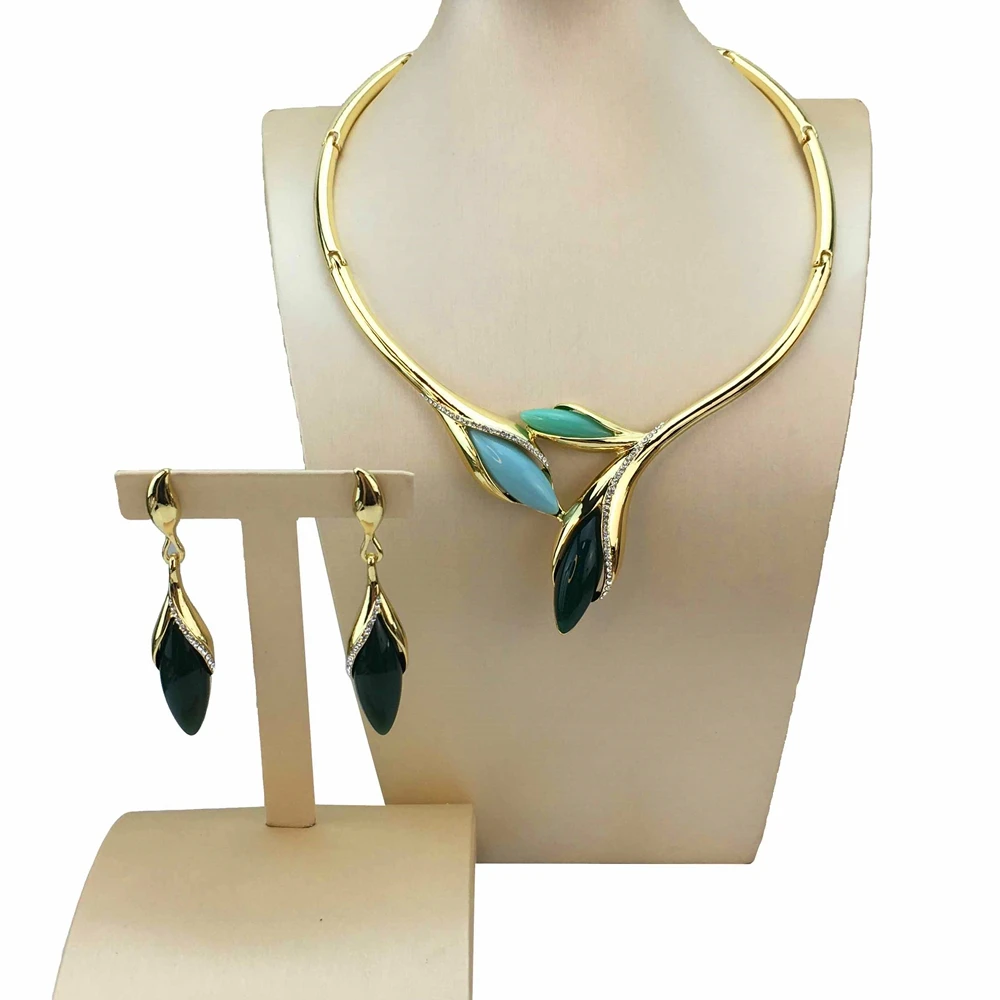 

2023 New Jewelry Dubai Costume Jewelry Colorful Stones Necklace for Women FHK16277