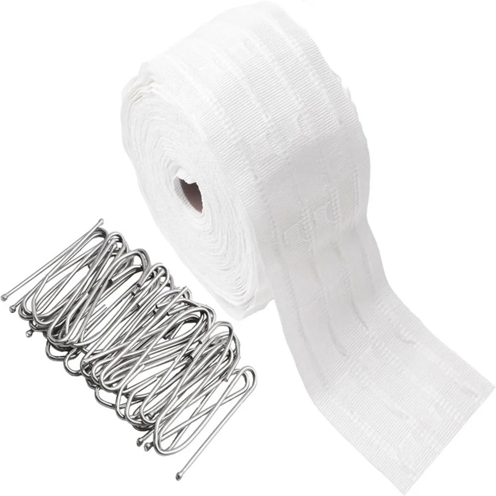 

10m Curtain Tape With 50 Hooks Fabric And Metal Easys Install For Window Drapes Track Repair Home Curtain Accessories