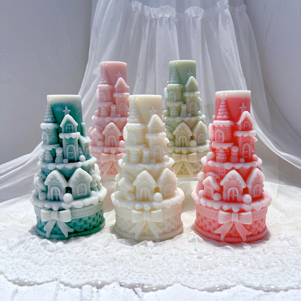 

Bows Castle Silicone Candle Mold Christmas Design Cake Shape Silicone Mold Soy Wax Silicone Mould Kit Handmade Tool Xmas Decor