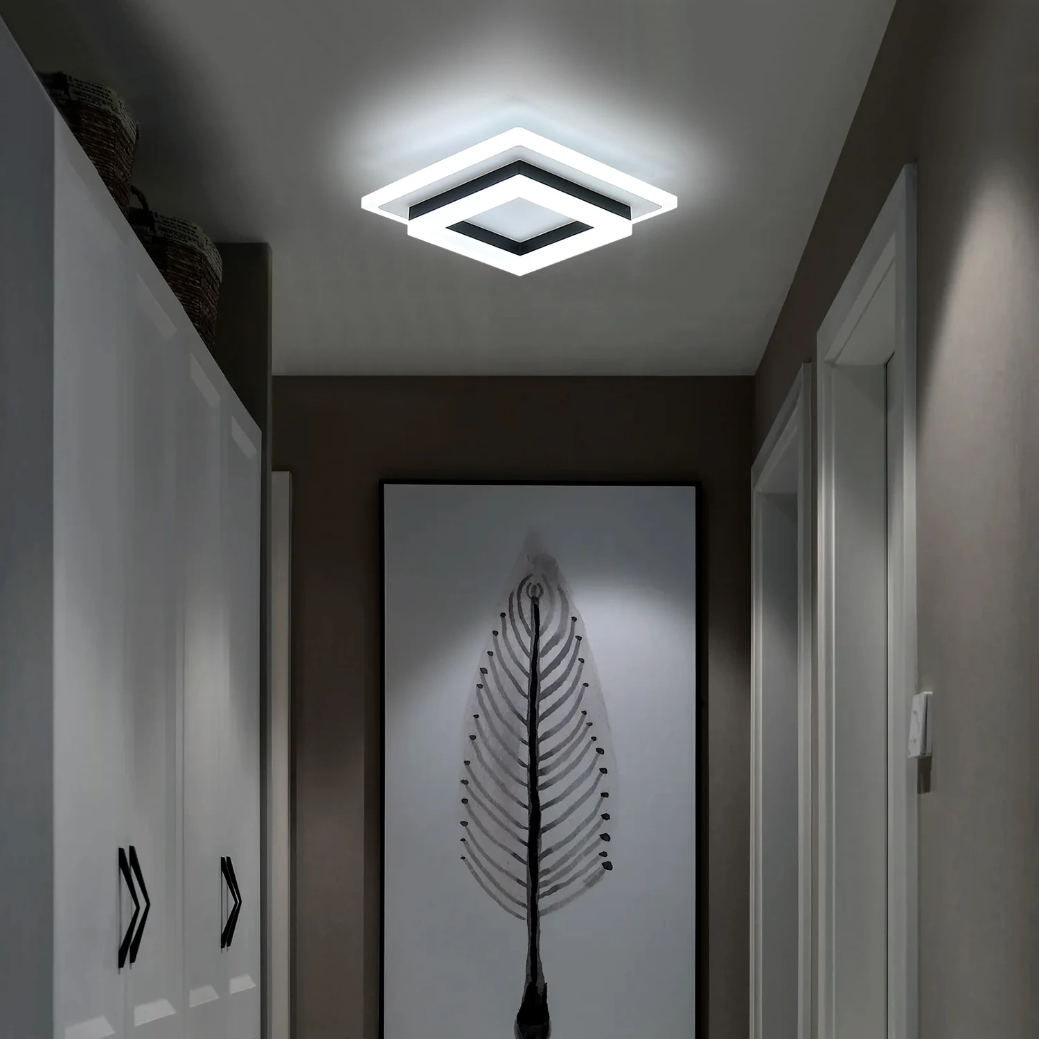 JIANKELONG Modern LED Square Ceiling Lamps 24W, Acrylic Ceiling Light for Bathroom, Hallway, Bedroom, Cool White Light 6500K