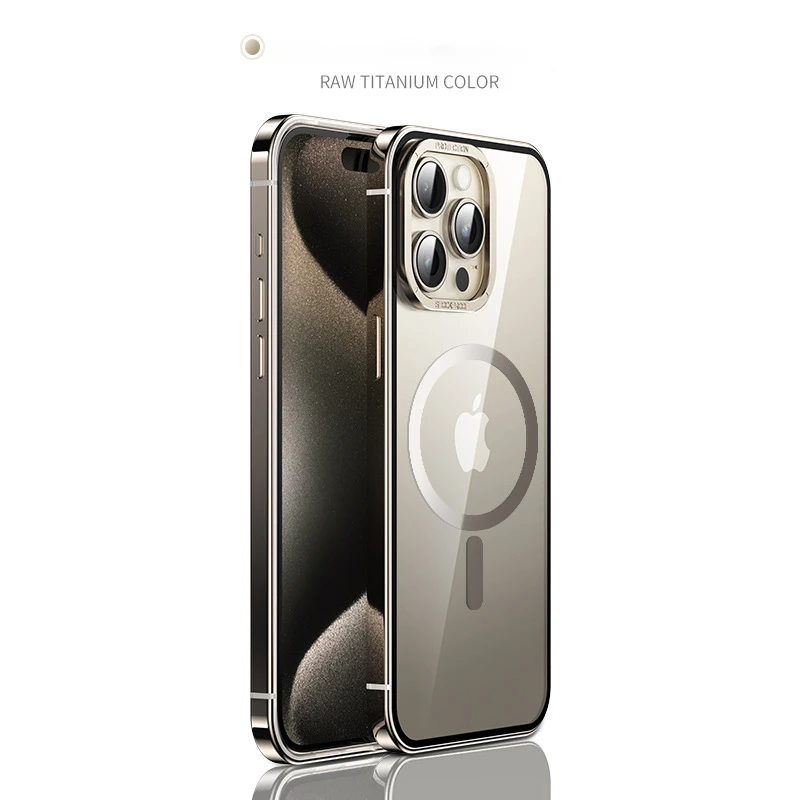 2024 Raw titanium alloy Case For iphone 16 15 Pro Max HD Magnetic magsafe wireless charge macropore lens protective back cover